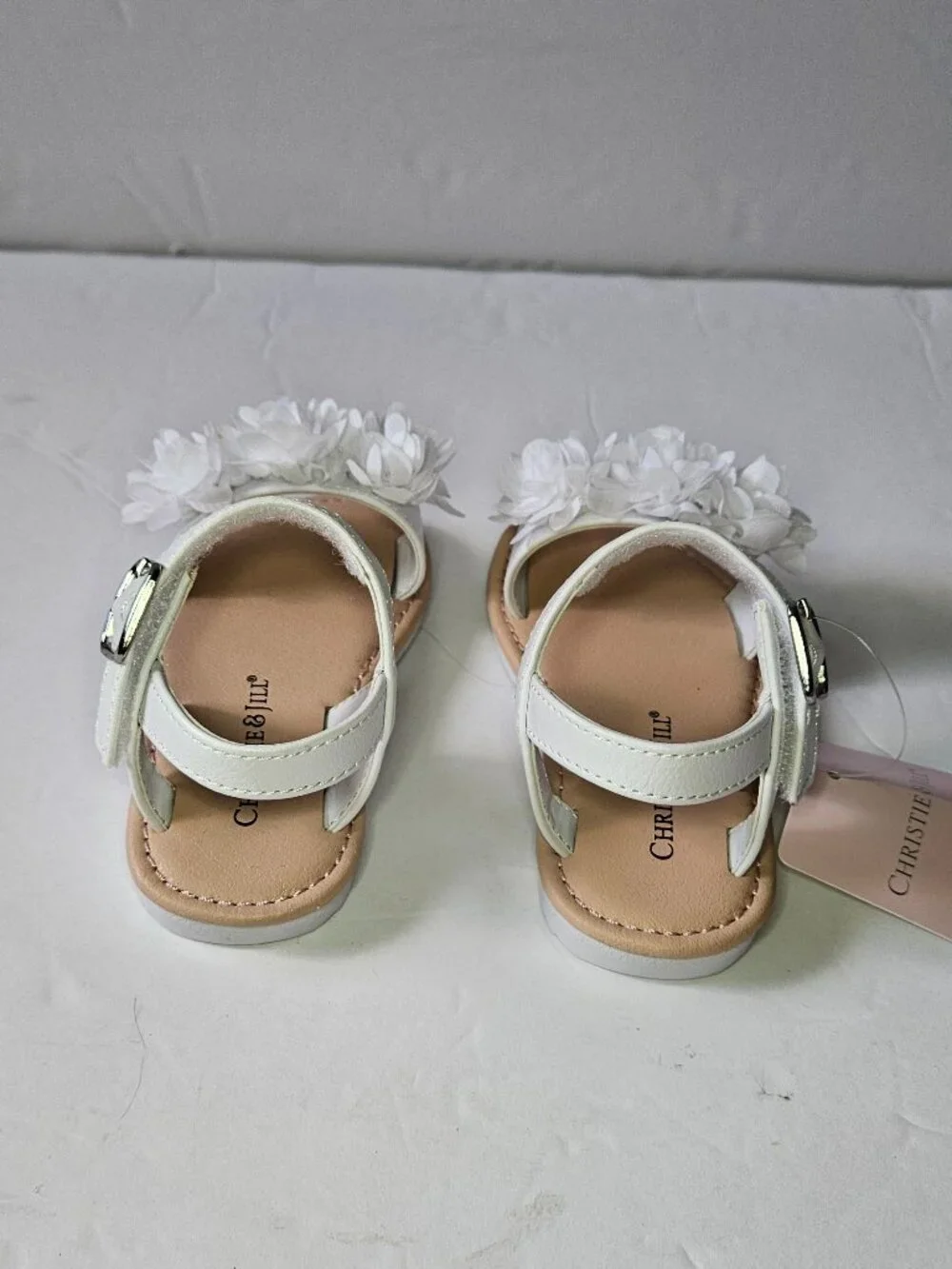 Christie & Jill White Floral Girls Ankle Strap Flat Sandals Toddler Size 5